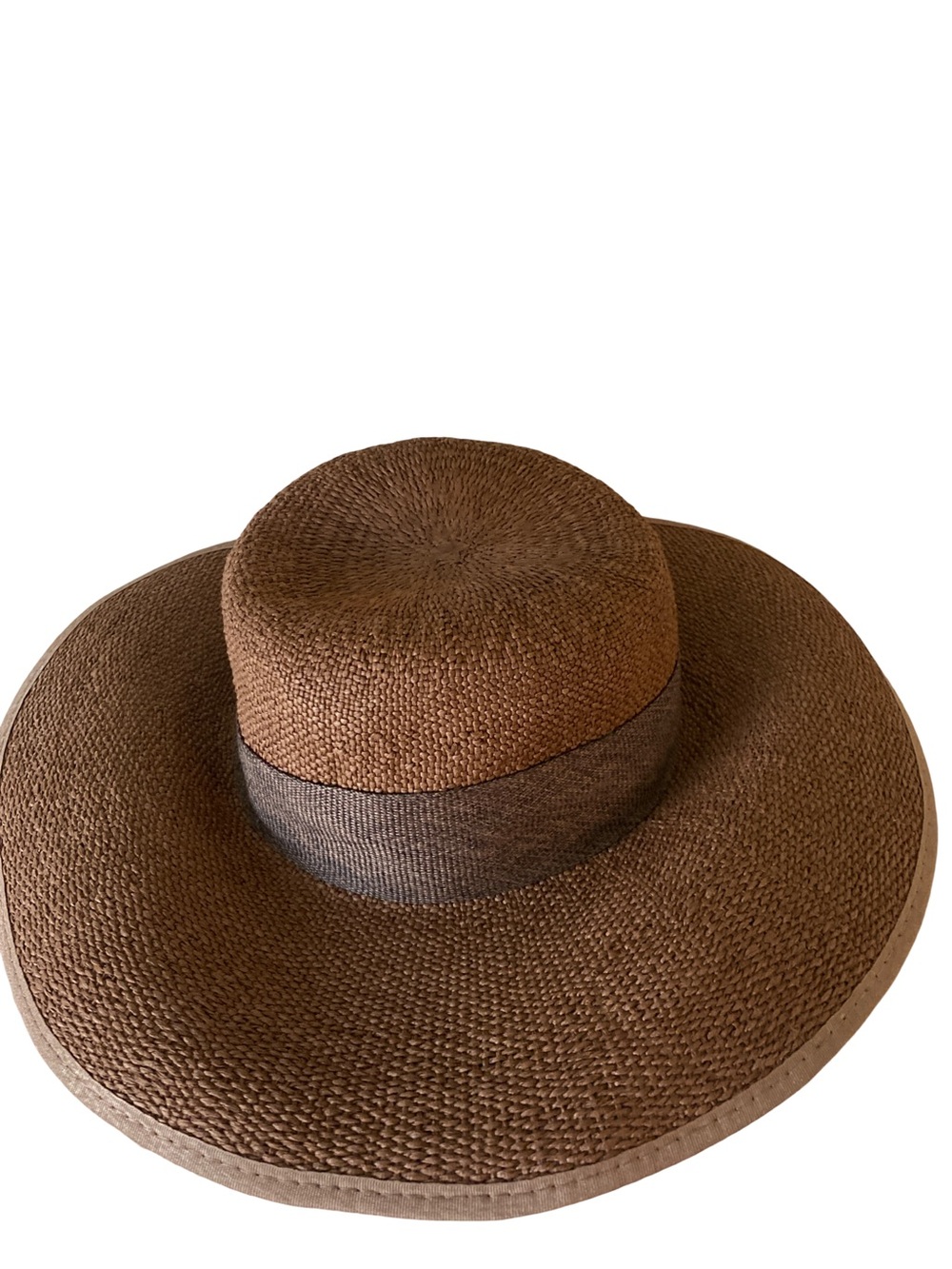 Women’s Brown Wide-Brim Straw Sun Hat with Ribbon Band-UPF 50